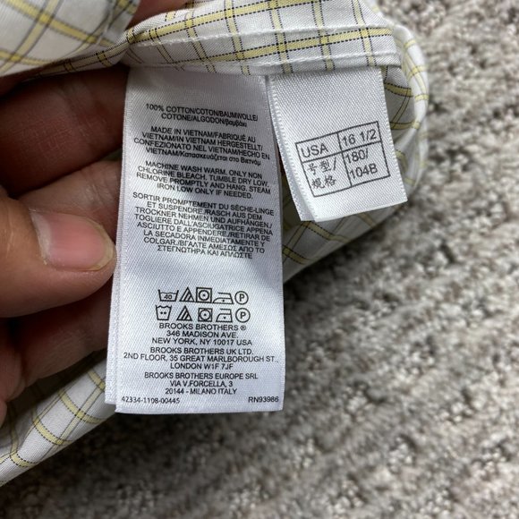 Brooks Brothers Regent Fit Shirt Men 16.5 - 2/3 1818 Beige Yellow Checkered Polo - Picture 6 of 11